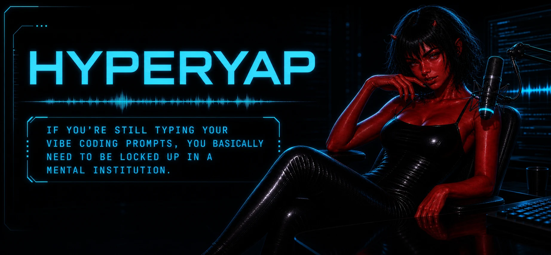 HyperYap banner with the slogan: If you're still typing your vibe coding prompts, you basically need to be locked up in a mental institution.